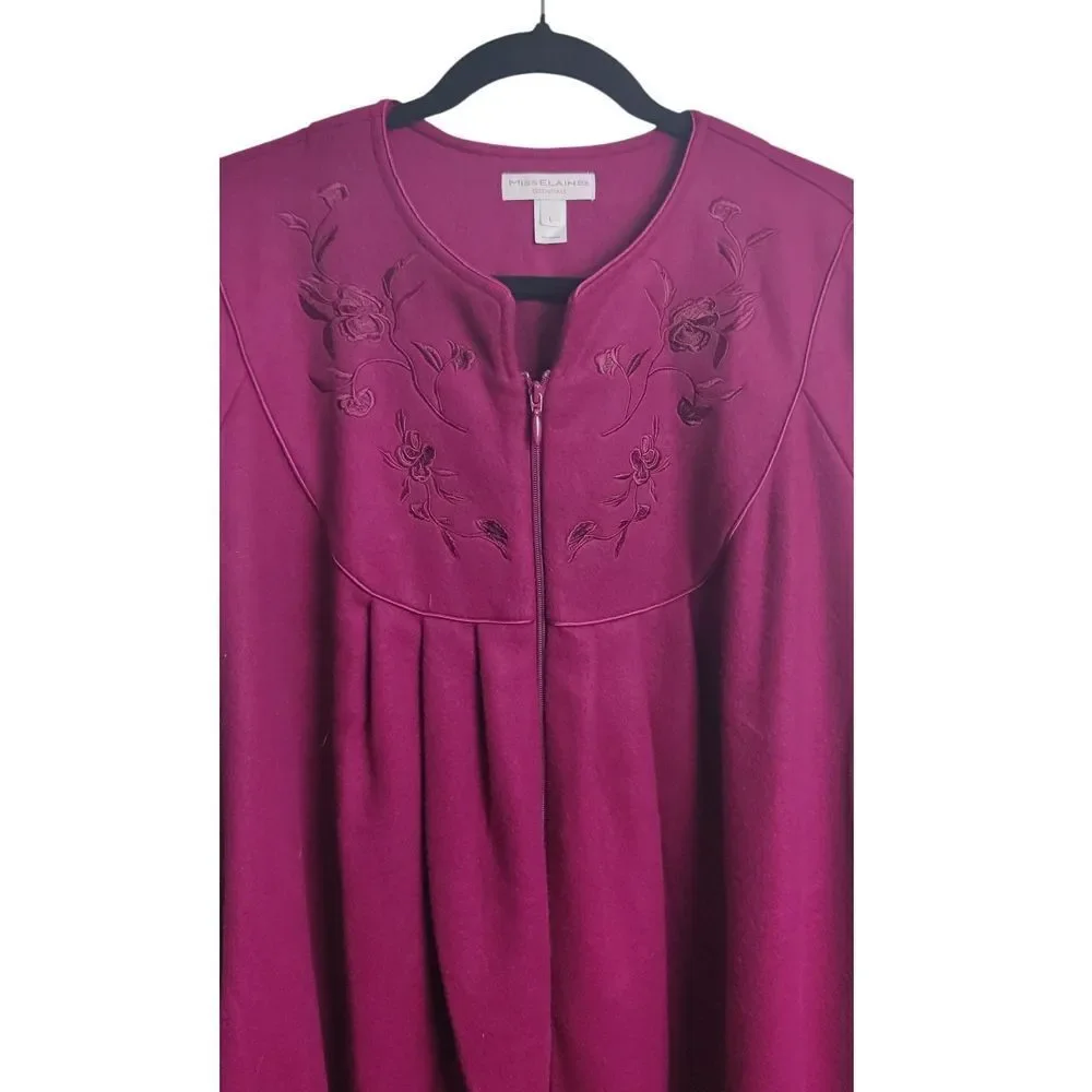 Miss Elaine Embroidered Zip-Up Robe - Deep Pink
